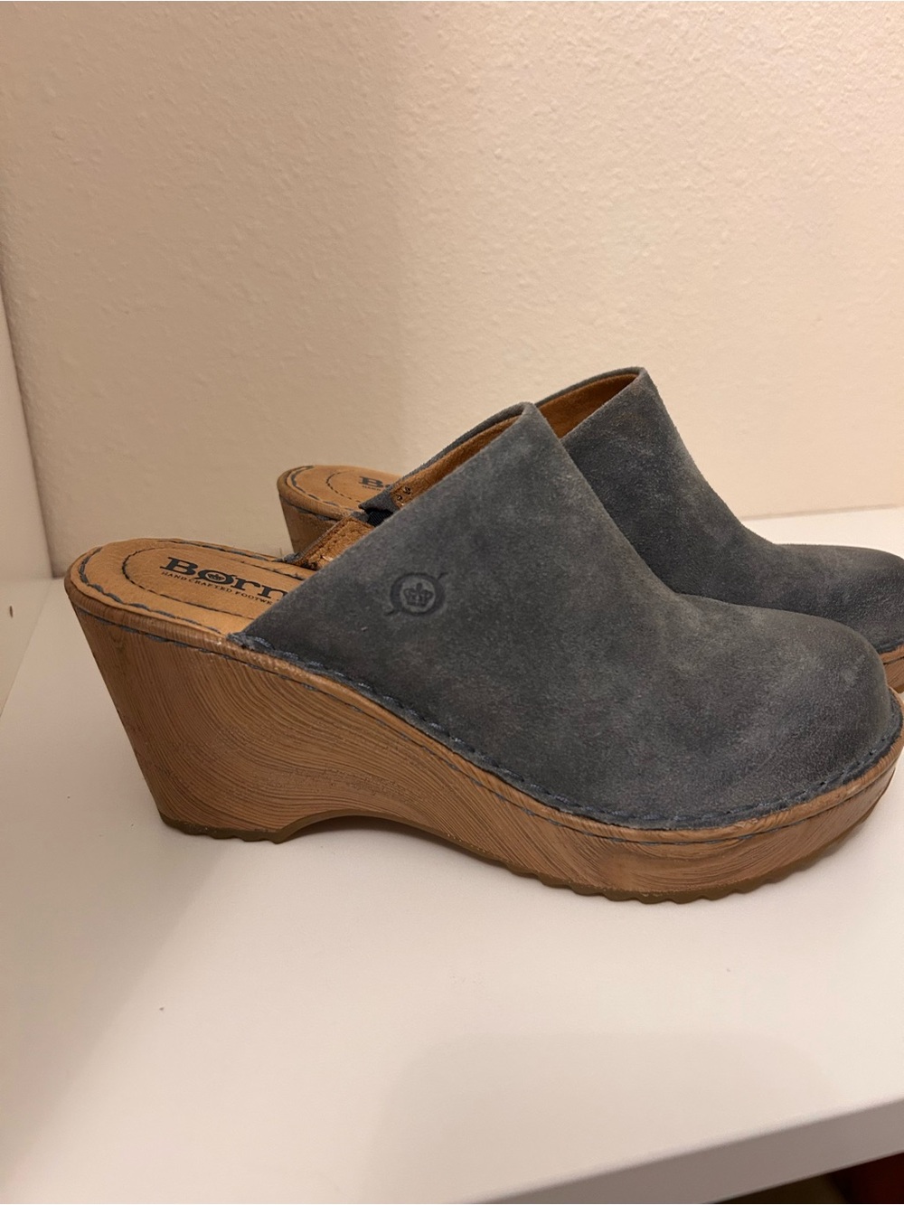 Born Blue Suede Slip-On Clog Mules Sundance Boho NWOB Comfort Shoes